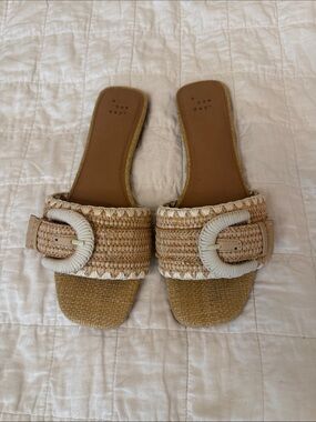 Women’s Natural Raffia Slide Sandals with Buckle